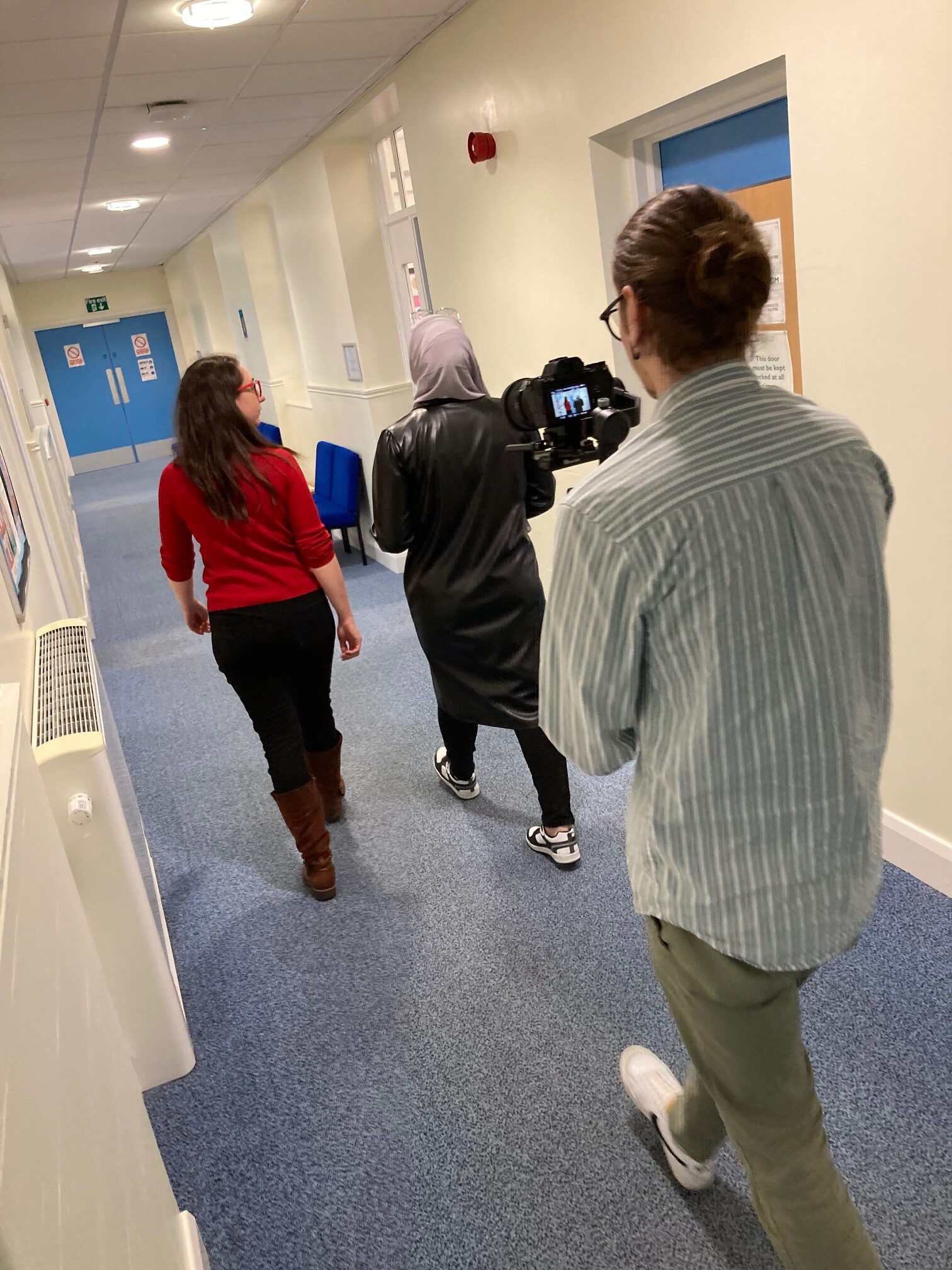 Behind the scenes of filming down a corridor for East Riding of Yorkshire Council